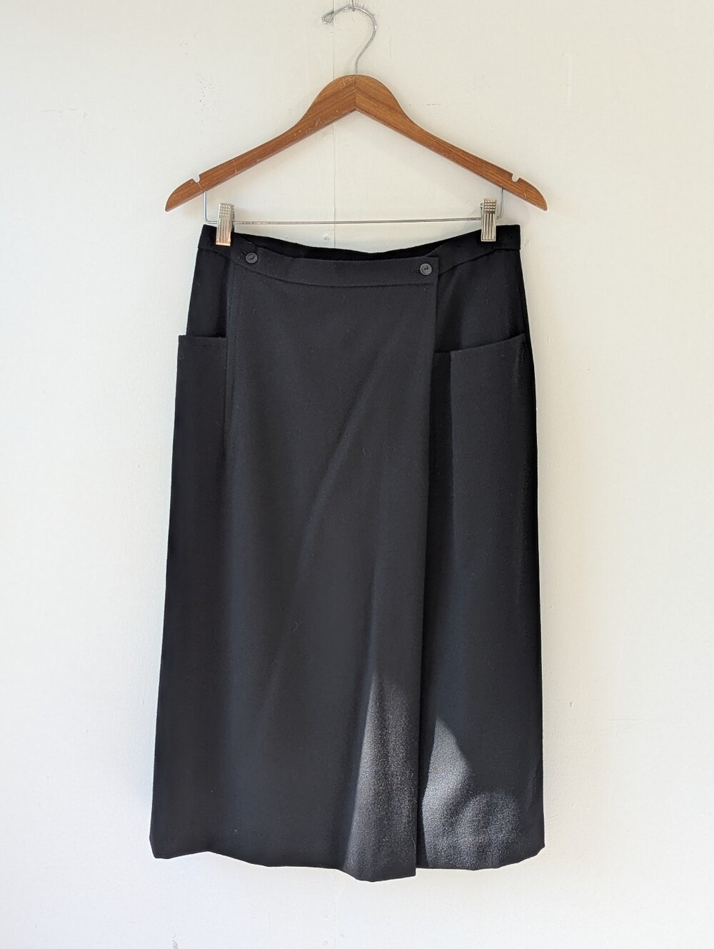 Vintage Gerard Pasquier Paris 100% Wool Panel Midi Skirt Black Size 46